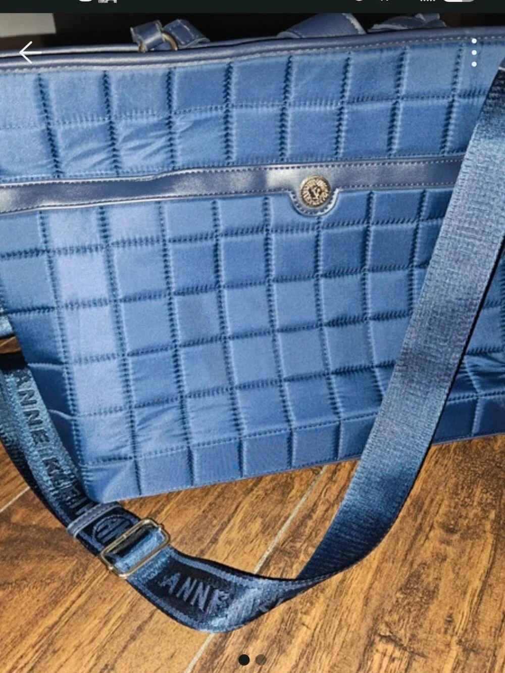 Anne Klein Quilted Navy Blue Nylon Shoulder Tote